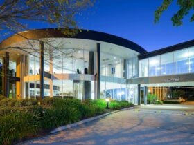 Hotel exterior at night