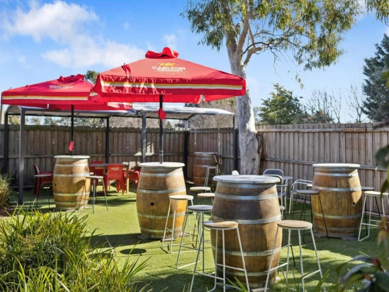 A charming outdoor space at Southside Village Tavern, where guests can enjoy drinks and good company