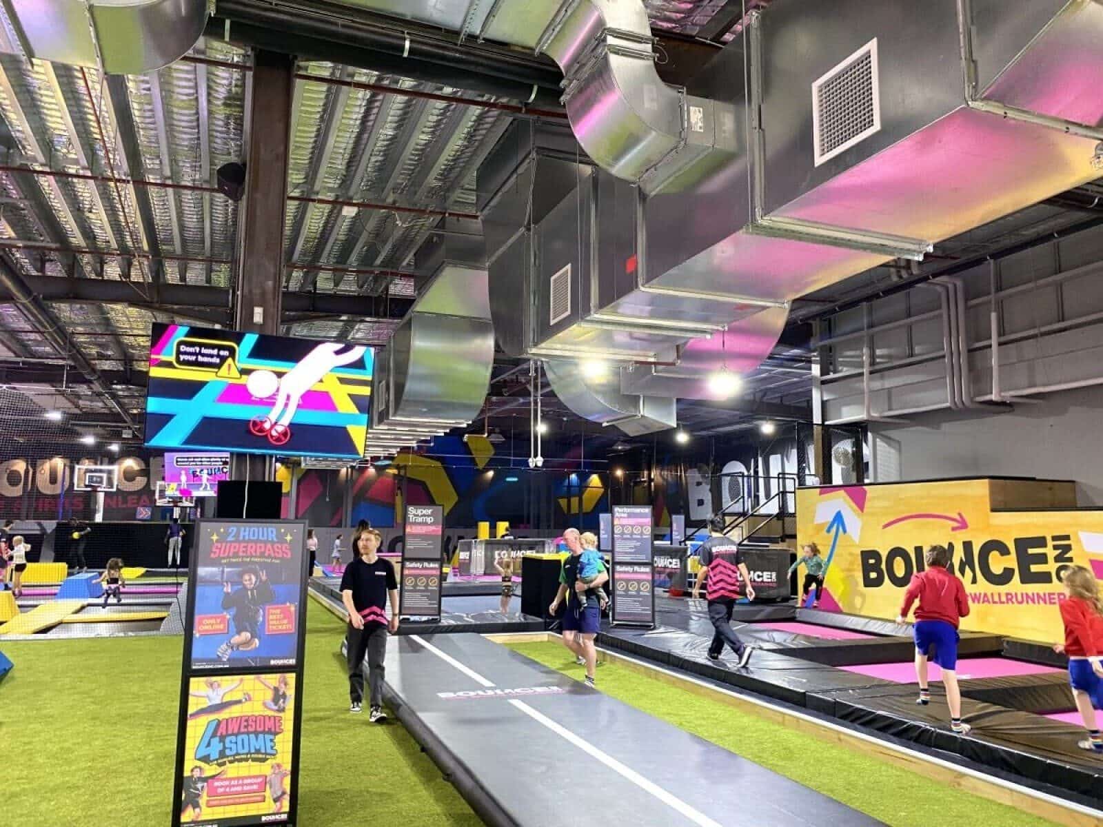 A large play area with trampolines