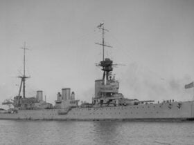 A sepia photograph of a naval battle ship