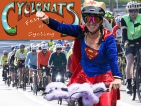 Cyclonats logo and cyclists