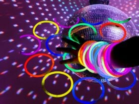 Disco ball with arm and glow sticks