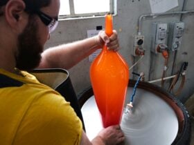 Hugo Curtis coldworking at Canberra Glassworks.