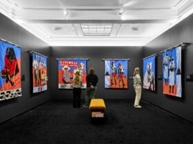 The Gurindji Freedom banners hung up in a gallery.
