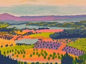 A colourful painterly depiction of the view from Arboretum.