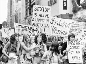 Black and white photographs of demonstrations and protest
