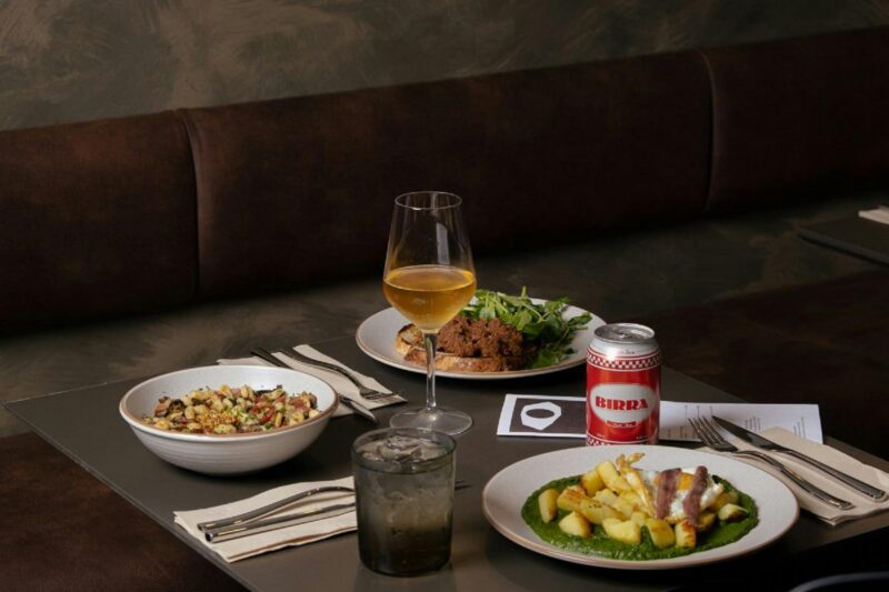 Food and drinks on table