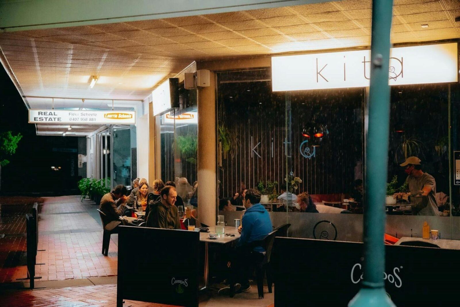 Outside of an after-hours cafe