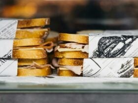 Stack of sandwiches wrapped