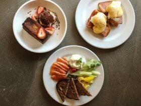 Three plates of food