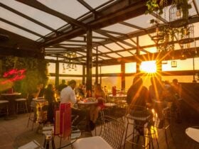 A sunset from a rooftop bar