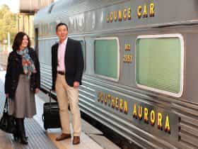 Passengers walking alongside ex-Southern Aurora BCS 2357
