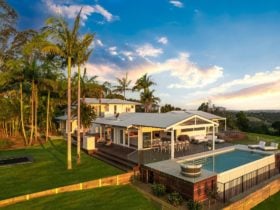 Miren-Estate-Byron-Bay-Garden,-House-and-Views-at-Sunset
