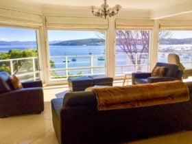 Panoramic lake view from the living area