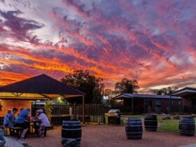 A sunset at the barbeque area