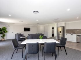 Open plan living space with full kitchen