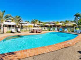 The lovely pool and spa are features of the Crescent Head Resort!