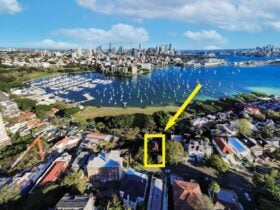 Aerial view showing the property’s location with nearby water and cityscape.