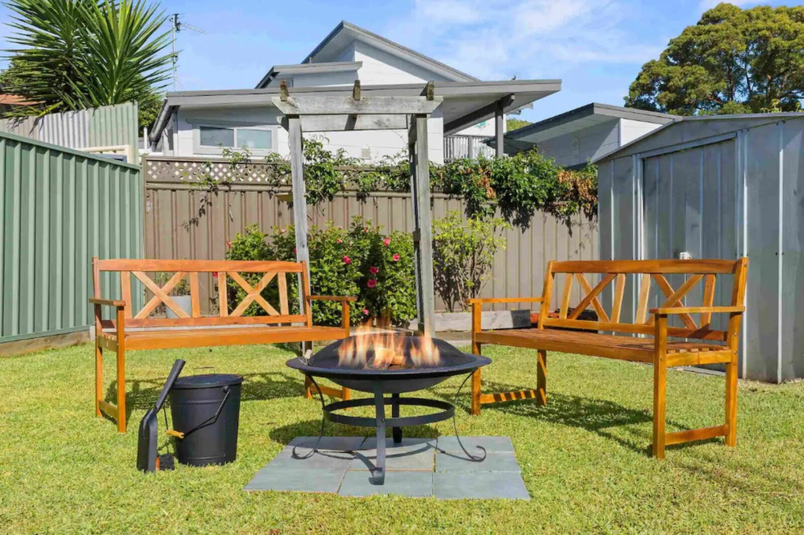 Backyard with firepit