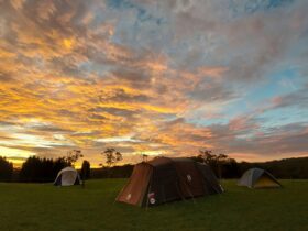 Sunsets are beautiful at Fern Valley Ranch. (This is one group of friends who booked out one Area).