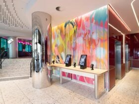 Self- check-in desks in the lobby