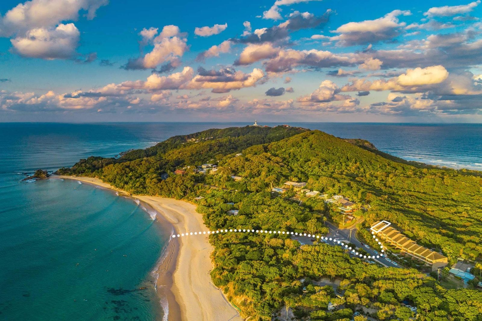 Aerial View of Cape Byron Line to Beach