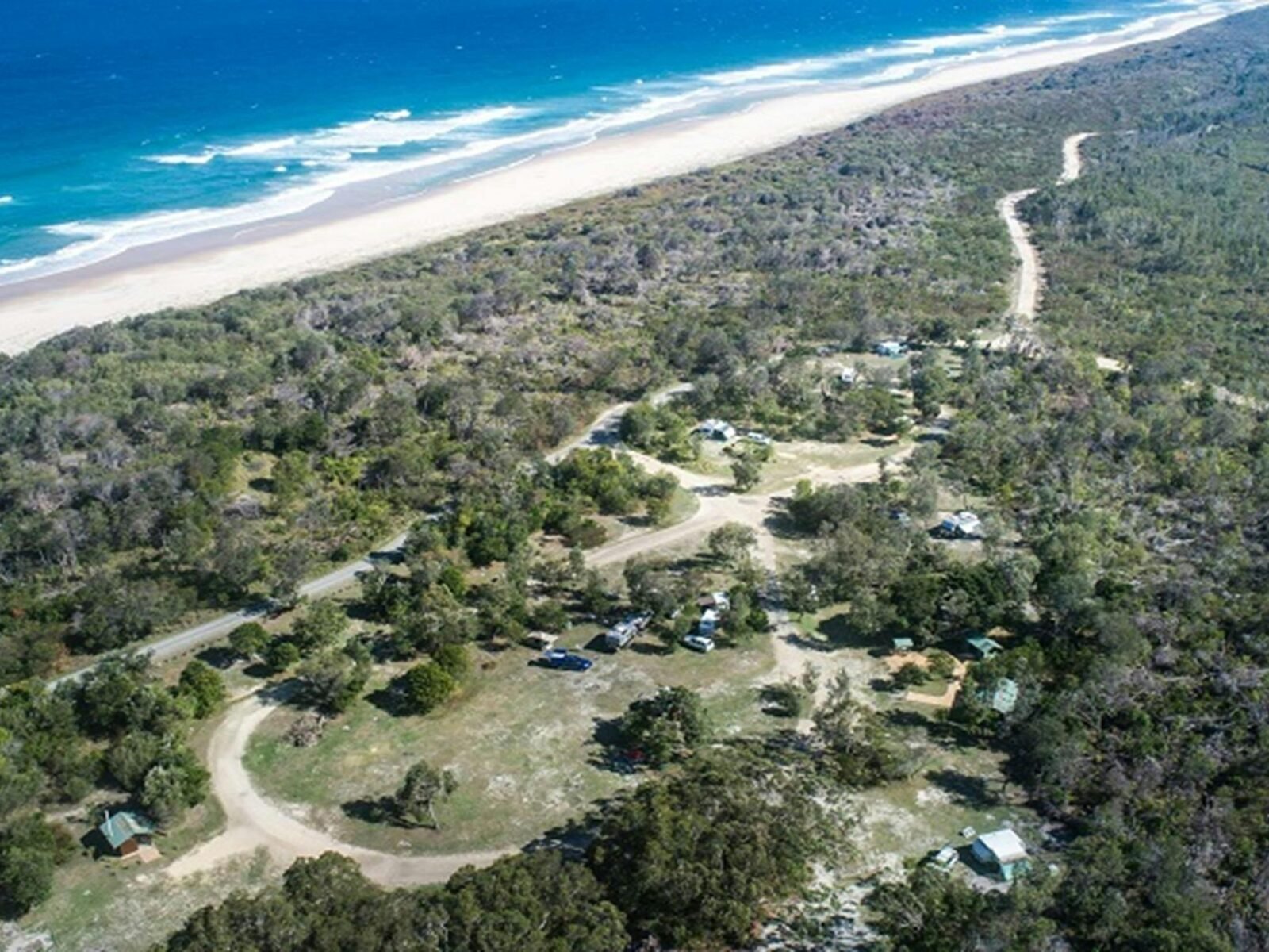Aerial view of Kylies Beach campground, Crowdy Bay National Park. Photo: Rob Mulally/DPIE