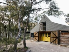 View of Long Alley Barn and the yellow doors