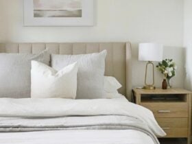 Queen bed with smart TV
