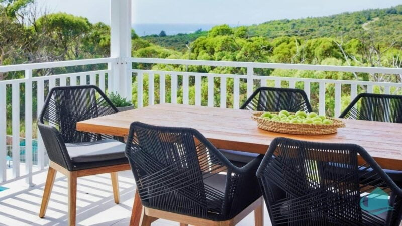 Private deck overlooking bushland reserve and Ghosties Beach