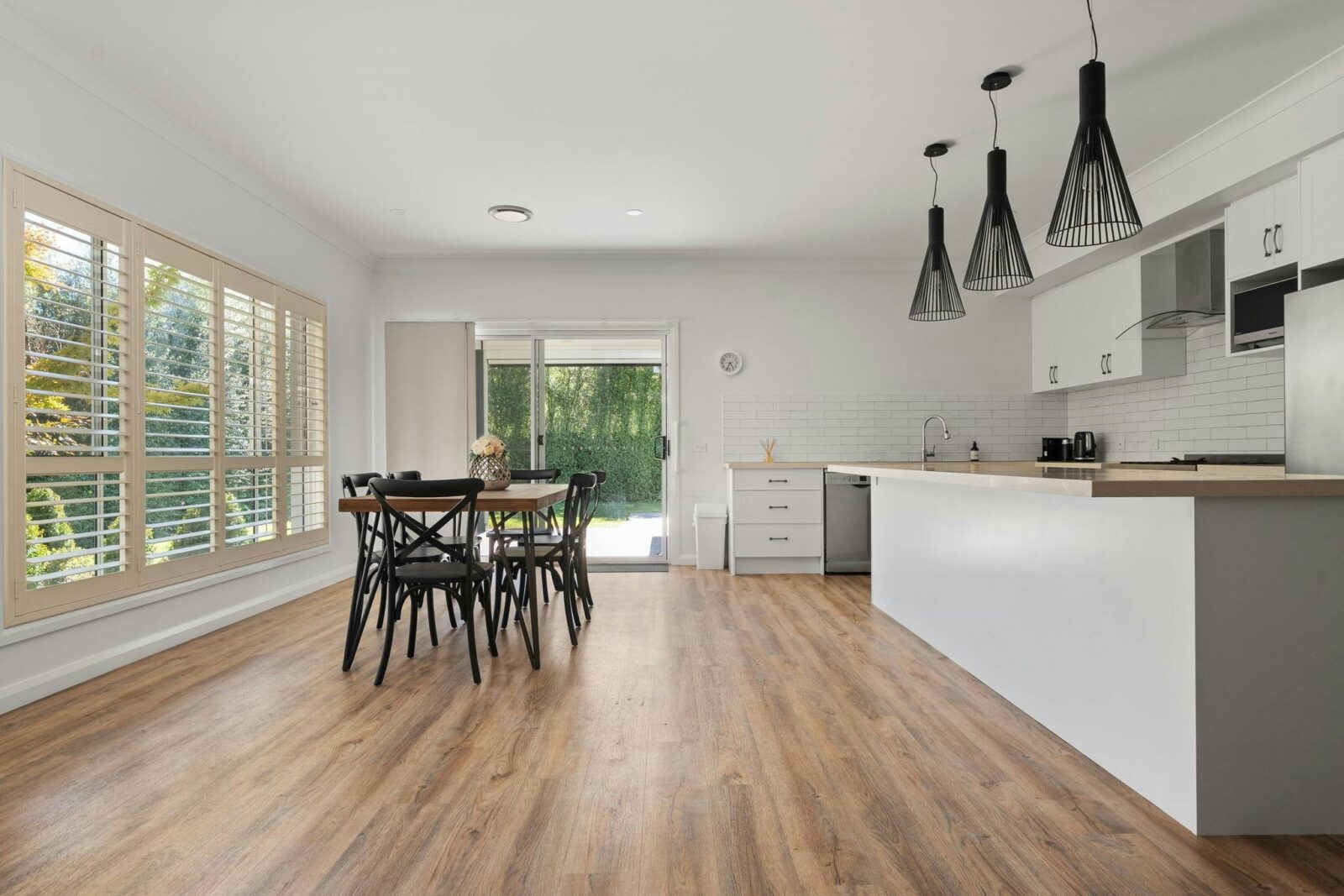 Living area with dining room and kitchen area