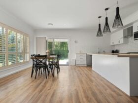 Living area with dining room and kitchen area