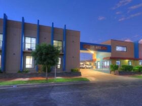 Entrance to RSM Club Motel at night