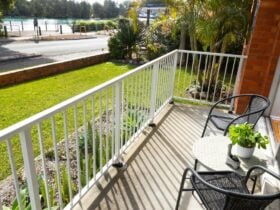 Balcony with lake views