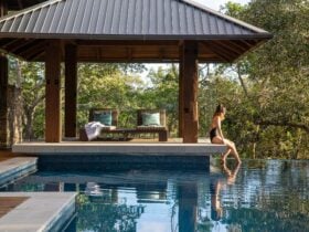 The infinity pool and its cabana