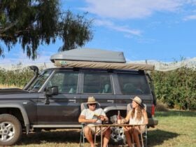 enjoying a drink in the shade