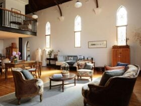 A view of the living area after entering. Perspective is North East to South West