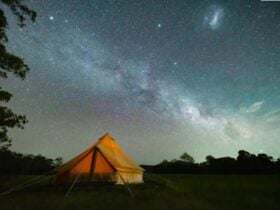 Glamping tent under the Milky Way