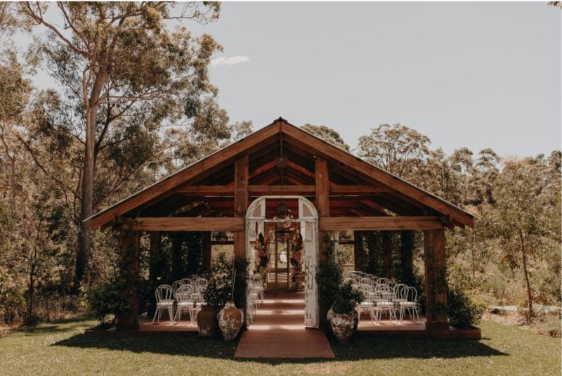 Wedding Chapel that can seat up to 140 guests with open air sides and jasmine growing over ceiling
