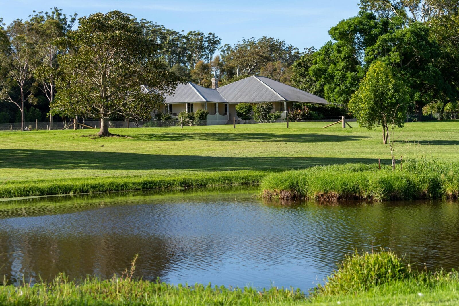 historic farmhouse and beautiful outlook over the farm dam