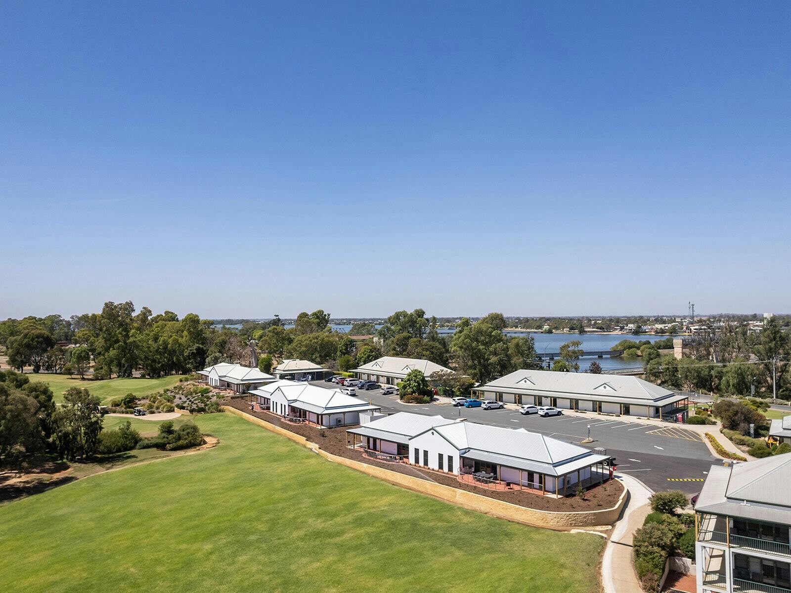 Overlooking the on-course accommodation area with Lake Mulwala in the background