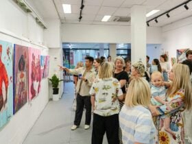 People looking at art in a gallery