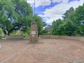 An obelisk made of river stones, erected in 1930 to commemorate the proclamation of Bathurst.