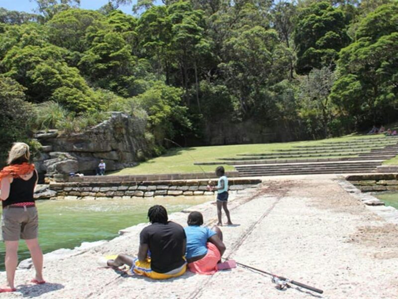 Fishing near Bradleys Head â Booraghee Amphitheatre. Photo credit: John Yurasek © DPIE