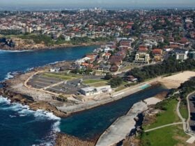 Aerial of Clovelly headland including Clovelly surf lifesaving club and Bundock Park