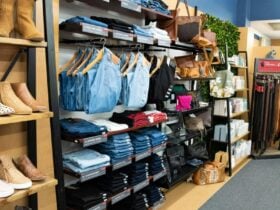 An array of clothing on display