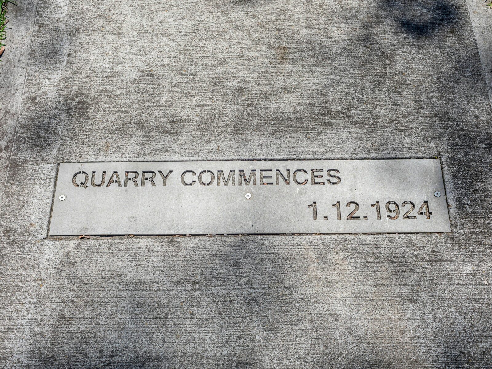 Lettering stamped into the concrete - Quarry Commences 1.12.1924