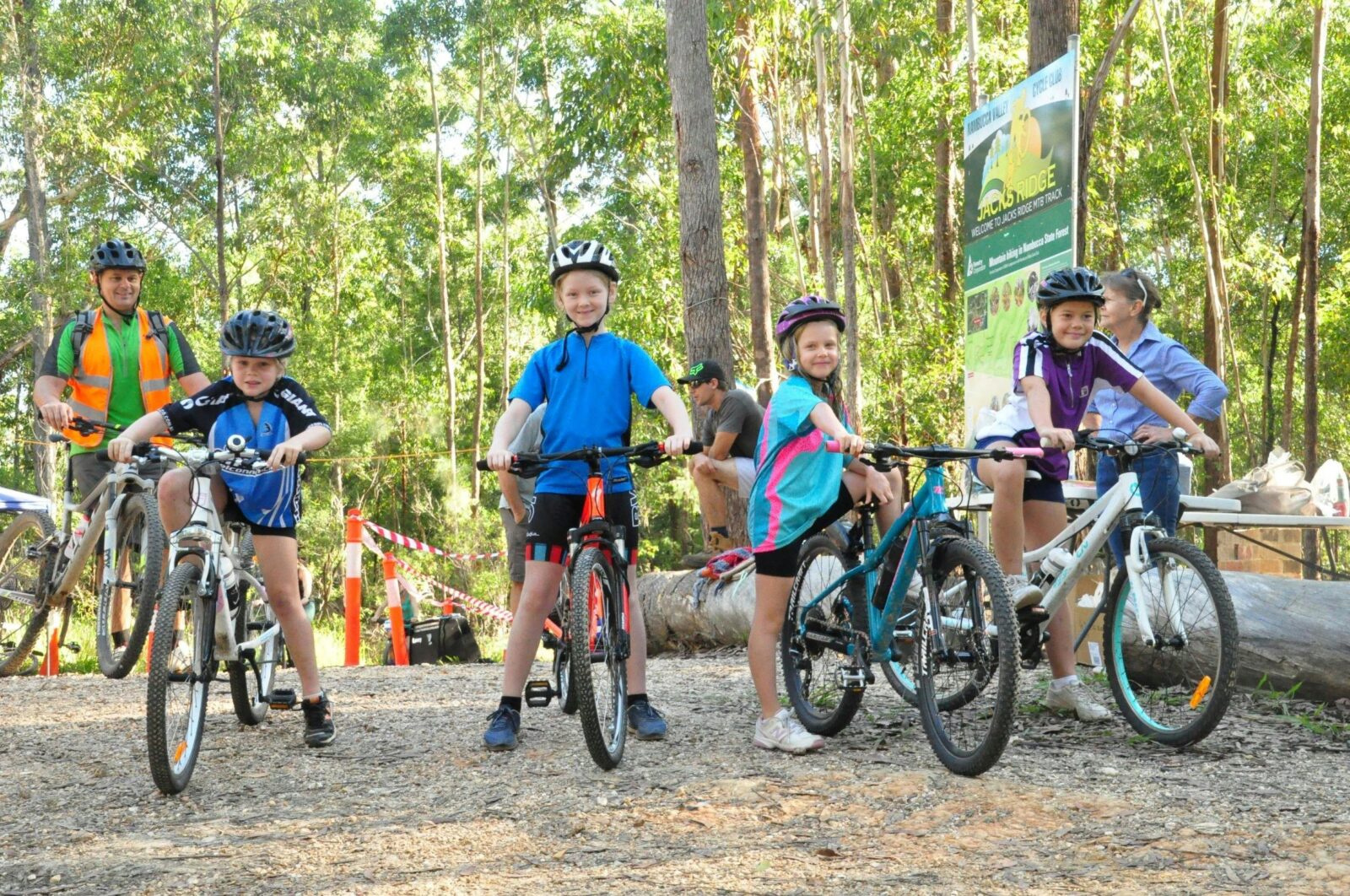 A group of girls on their bikes, ready to ride at Jacks