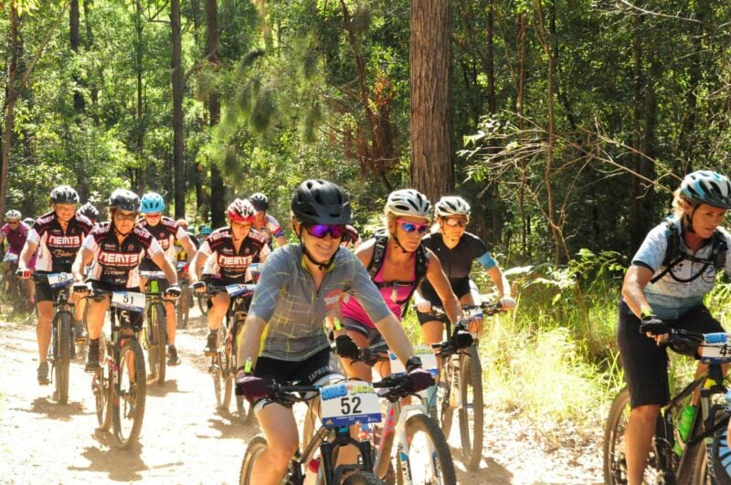 Women having a great time racing the trails at Jacks