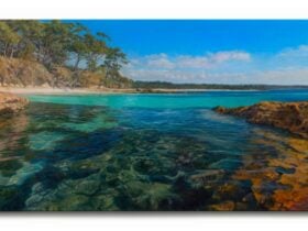 traditional oil painting of jervis bay coast